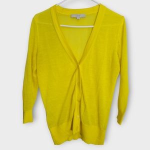 Loft Yellow Ramie Blend V Neck Cardigan Size Small